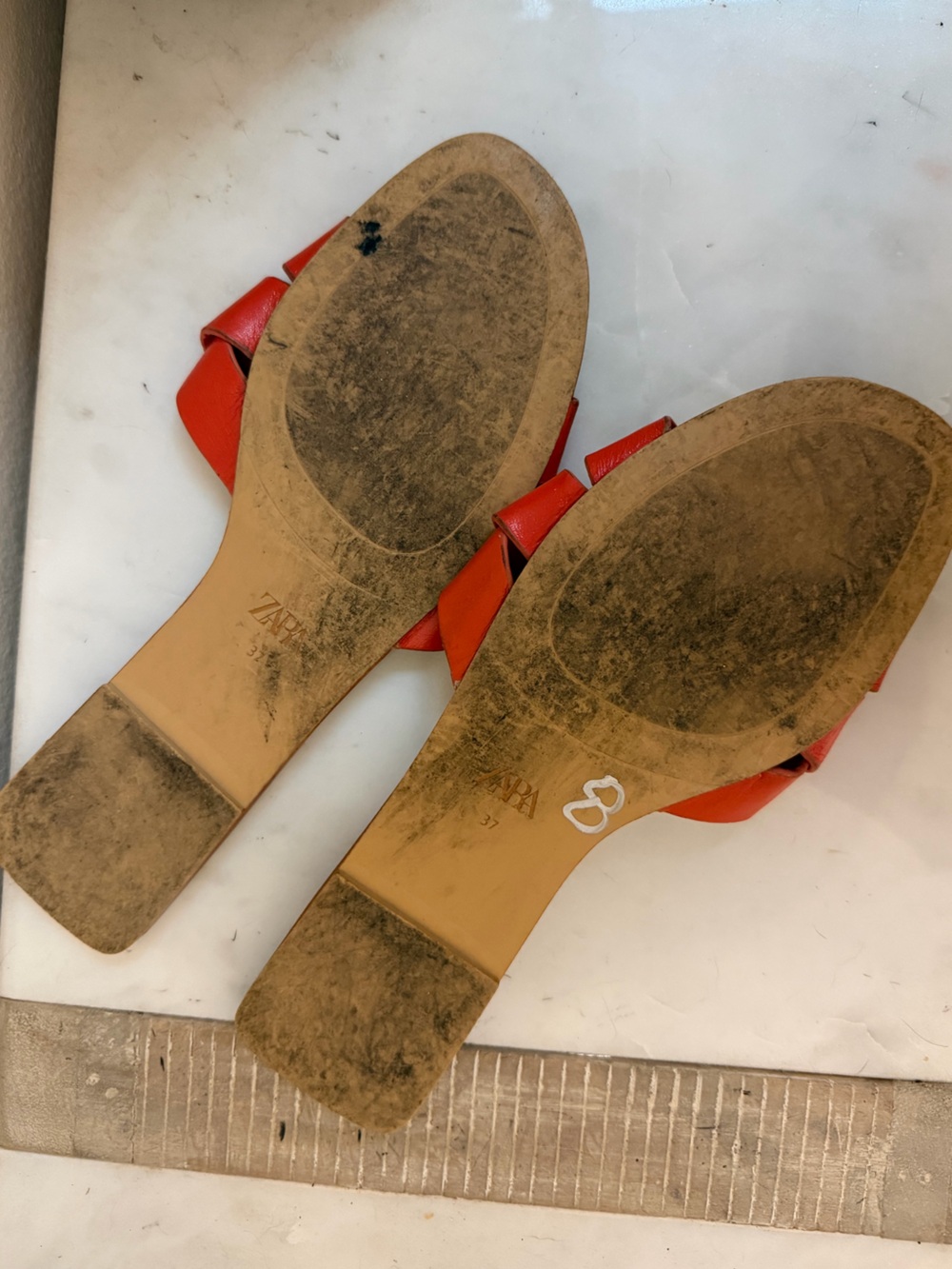 Zara Orange Crossed Strap Flat Slide Sandals Size 37/US 6.5 Summer Resortwear - Picture 3 of 4